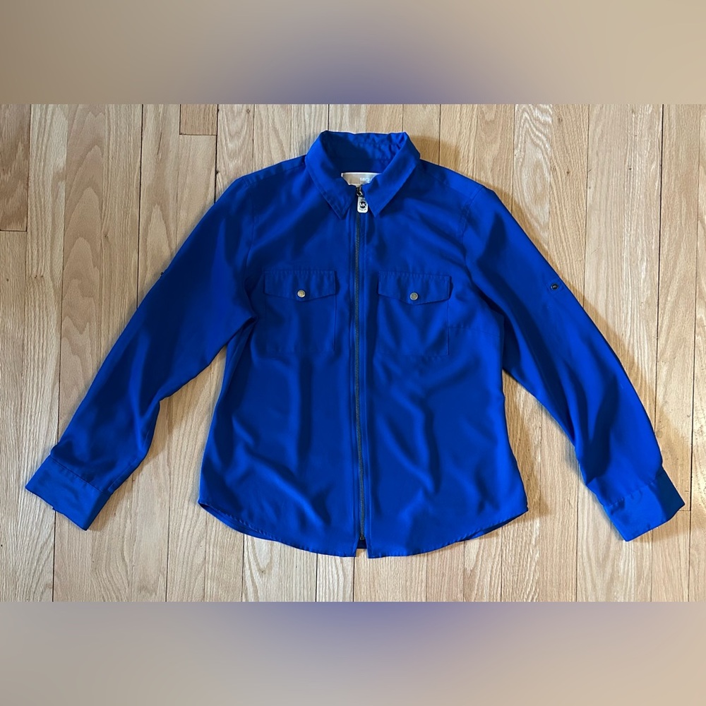 Michael Kors Long-Sleeved Zipper Front Blue Blouse, Women’s Size petite Medium